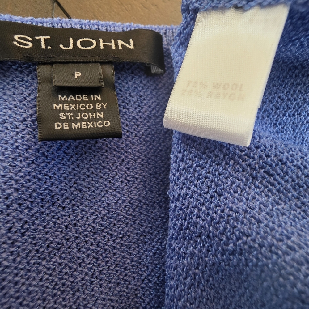St John Santana Knit 3PC Suit Set Periwinkle Blazer/Shell/Silk Floral Skirt-SZ 6 - Picture 13 of 16